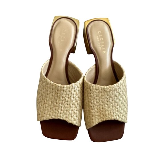 CECELIA NEW YORK Straw Gold Block Heels Sandals Size 10 - Picture 10 of 13